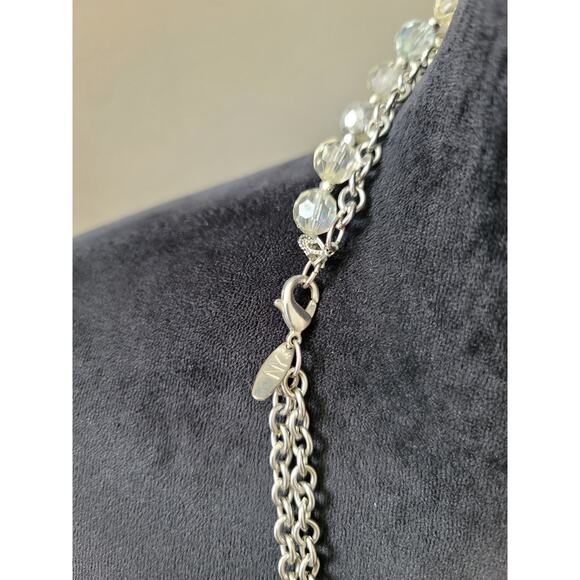 NY Two-Tone Silver and Yellow Crystal Bead Necklace with Chunky Chain - Picture 5 of 6